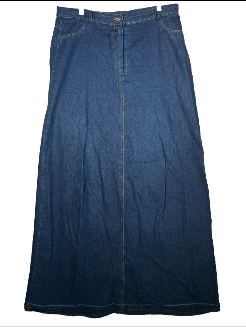 Vintage Blue Denim Floor Length Maxi Skirt 100% Cotton 5 Pocket Style